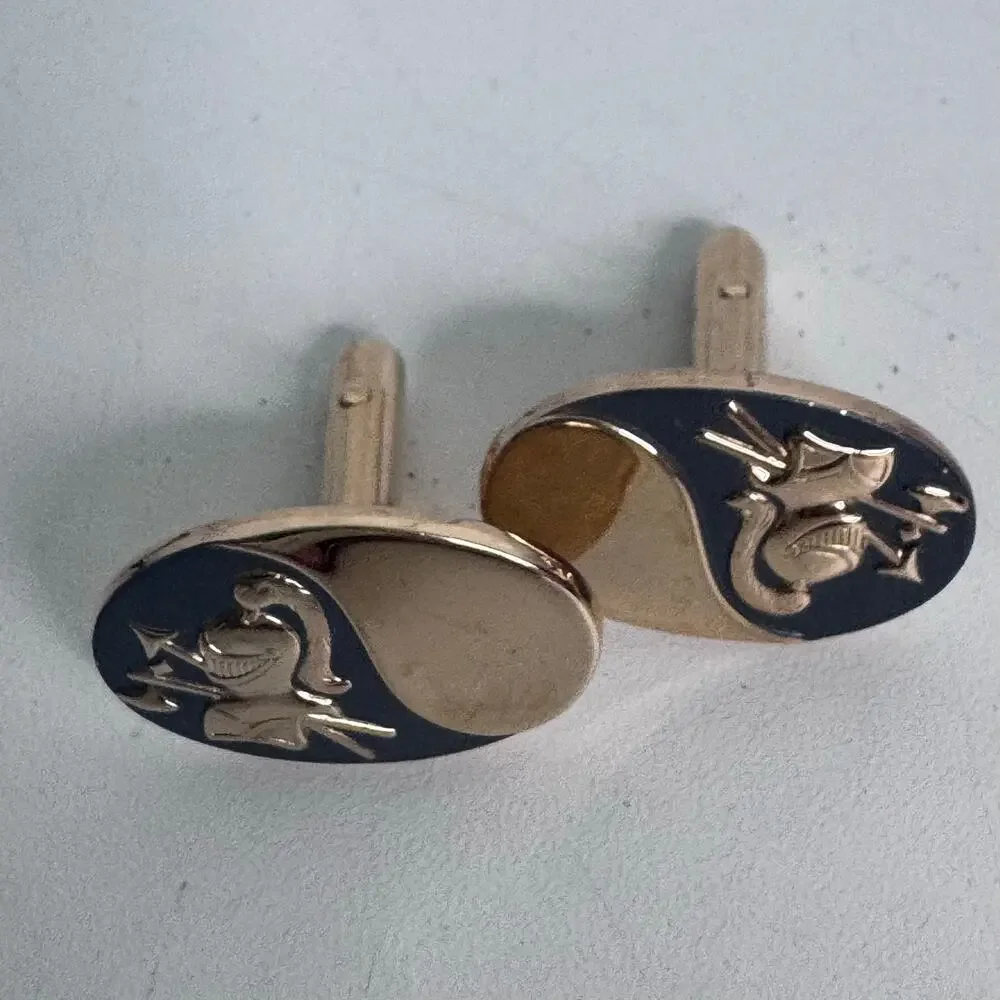 Vintage MCM Gold Tone Cuff Link Knight Armor Swords